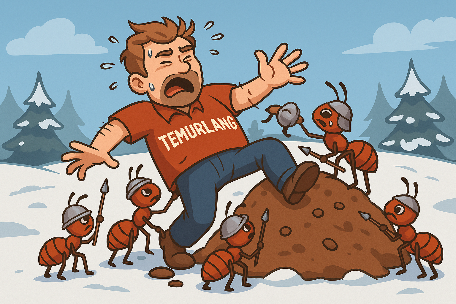 Havoc ants in tiny helmets defending their mound while one drunken intruder named Temurlang flails, regretting his life choices.