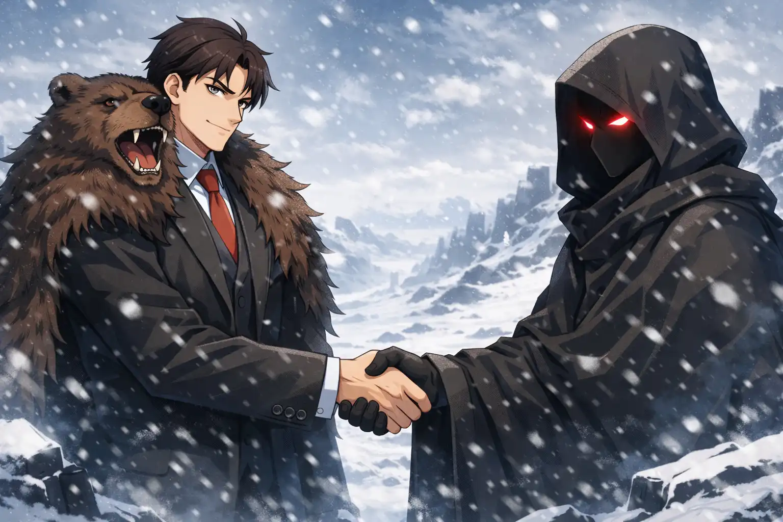 Sharp-toned political illustration of a sudden leadership handoff in a tense alliance chat, with suspicious glances and whispered side deals